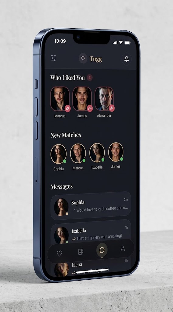 TUGG matches and messages screen